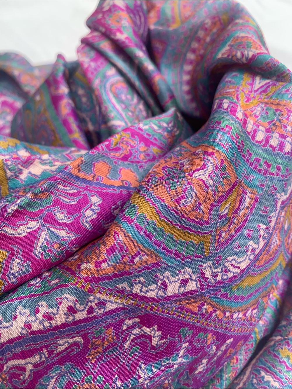 VTG 100% Pure Silk Paisley Square Scarf • Made in India • 36"x36"